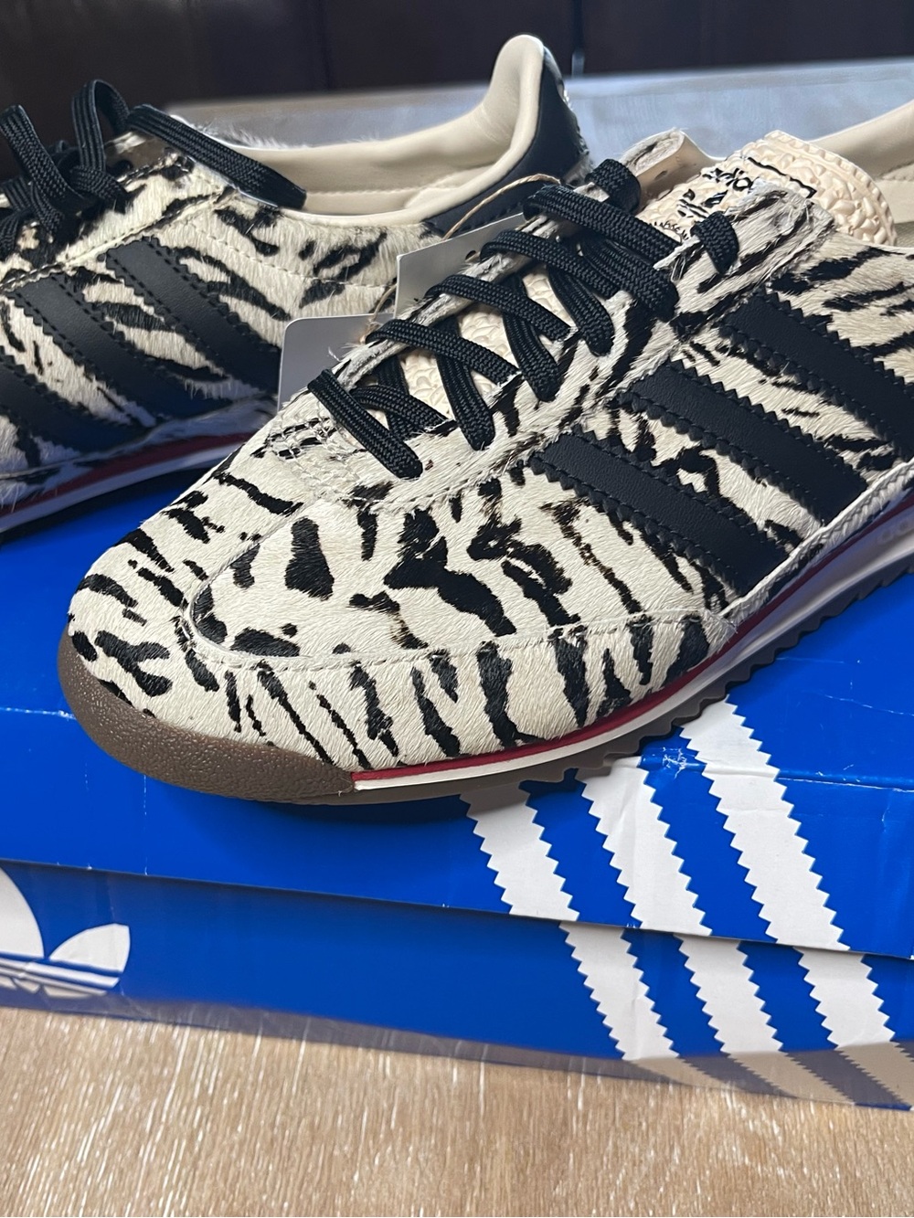 adidas Cow Fur Zebra Slip-On Sneakers - Black, White & Brown Sole